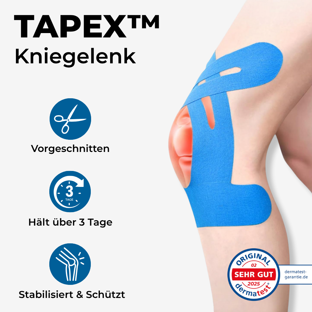 TAPEX™ – Das erste vorgeschnittene Knie-Tape für maximale Stabilität.